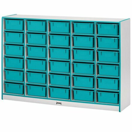RAINBOW ACCENTS Mobile storage cabinet with Teal tubs, 30-cubbie, 60x 15''x 42'' 5314031005